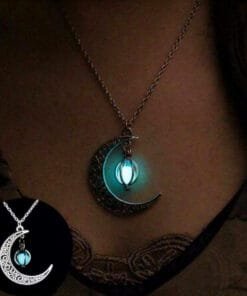 Fashion Moon Natural Glowing Stone Healing Necklace Women Gift Charm Luminous Pendant Necklace Jewelry