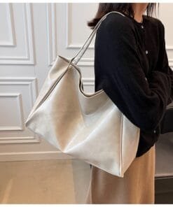 Vintage Women’s Tote Bag Athletic Casual Fashion Large Capacity Leather Shoulder Bag Shopper Harajuku Simple Handbag