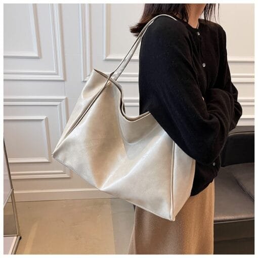 Vintage Women's Tote Bag Athletic Casual Fashion Large Capacity Leather Shoulder Bag Shopper Harajuku Simple Handbag - Image 2