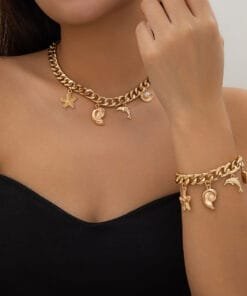 Creative Boho Conch Dolphin Starfish Pendant Choker Necklace Bracelets Women Trendy Vintage Tassel Chain Grunge Jewelry Fashion Jewelry
