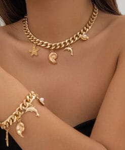 Creative Boho Conch Dolphin Starfish Pendant Choker Necklace Bracelets Women Trendy Vintage Tassel Chain Grunge Jewelry Fashion Jewelry