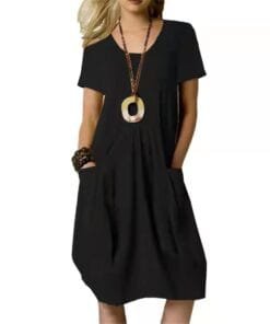 Cotton And Linen Solid Color Loose Round Neck Short Sleeve Dress