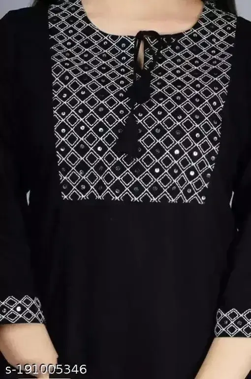 Stylish Black Kruti Embroidery on Soft Rayon Fabric for Women - Image 3