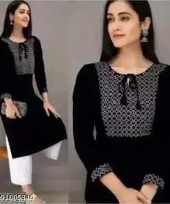 Stylish Black Kruti Embroidery on Soft Rayon Fabric for Women