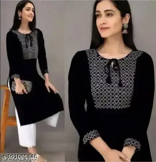 Stylish Black Kruti Embroidery on Soft Rayon Fabric for Women