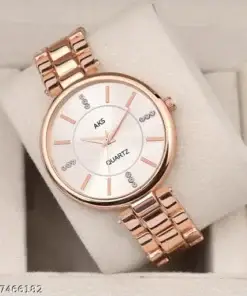 Vinar Women’s Analog Watch with Silver Dial and Rose Gold Belt