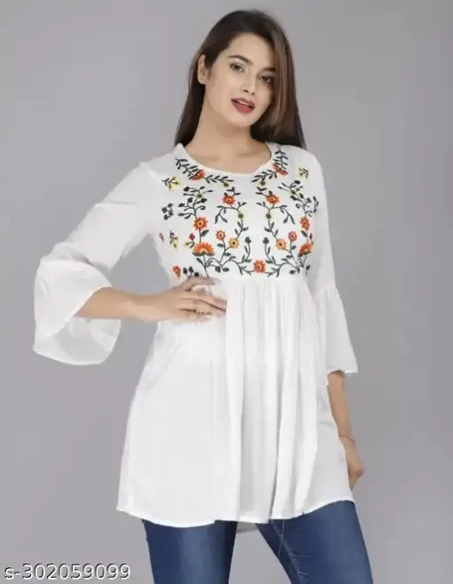 Stylish White Embroidered Short Kurti - Perfect for Daily and Party Wear - Image 3