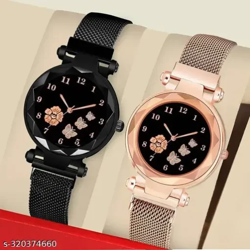 Flowered Dial Megnet Watch for Womens and Girls Combo Pack of 2