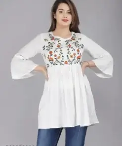 Stylish White Embroidered Short Kurti – Perfect for Daily and Party Wear