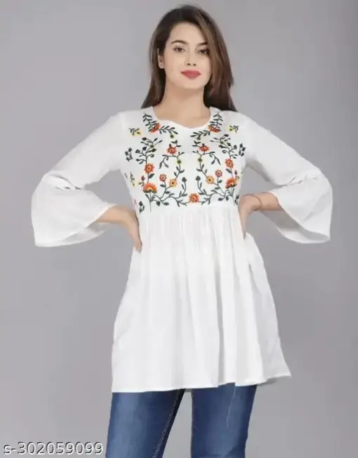 Stylish White Embroidered Short Kurti - Perfect for Daily and Party Wear